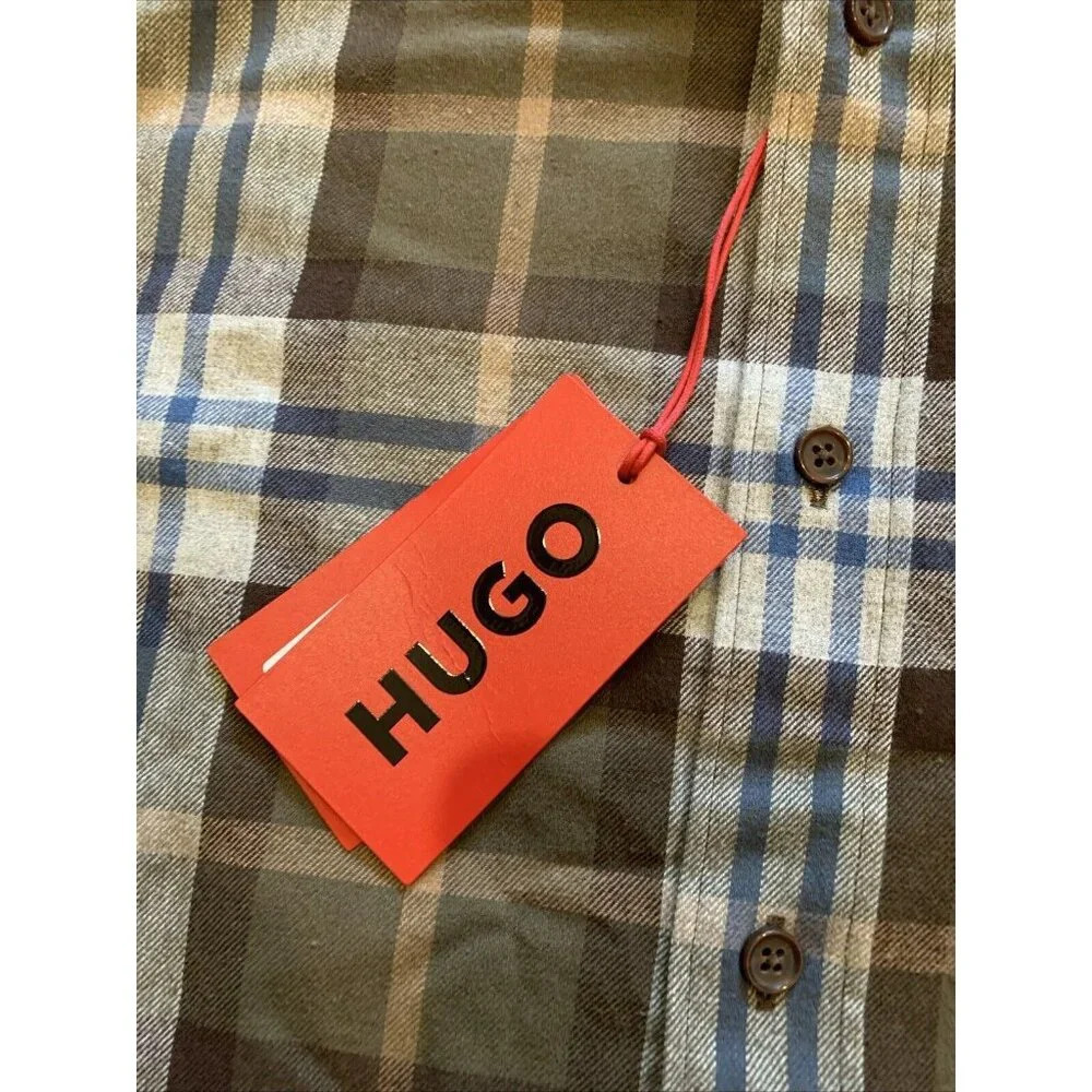 Hugo Boss Men's Brown Plaid Ermann Long Sleeve Button Down Shirt XL NWT - Picture 5 of 12